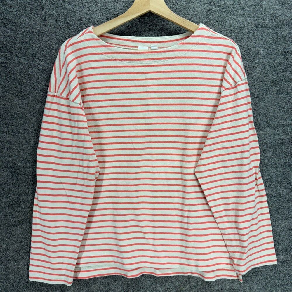 Gap T-Shirt Women S Small White Striped Long Sleeve Round Neck Cotton Casual